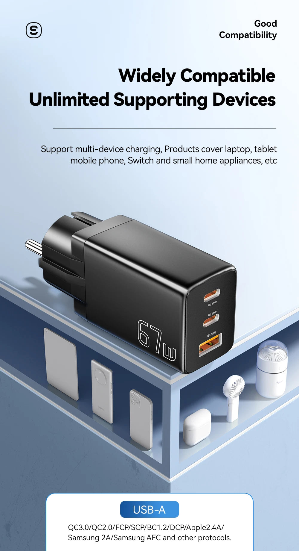 Essager 67W GaN USB-C Fast Wall Charger - Multi-Port Power Adapter