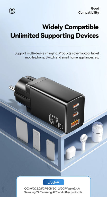 Essager 67W GaN USB-C Fast Wall Charger - Multi-Port Power Adapter