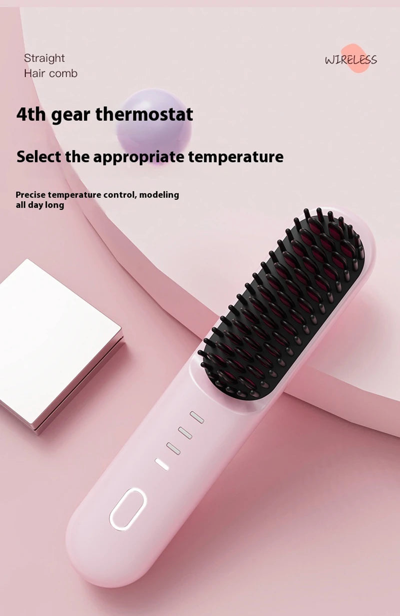 Fast Heating Cordless Hair Straightening Brush - Anti-Frizz Ionic Styling Comb