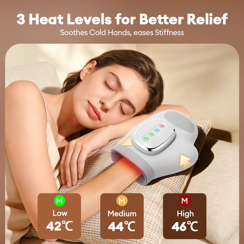 Electric Hand Massager with Heat & Air Compression - Cordless Finger Relief