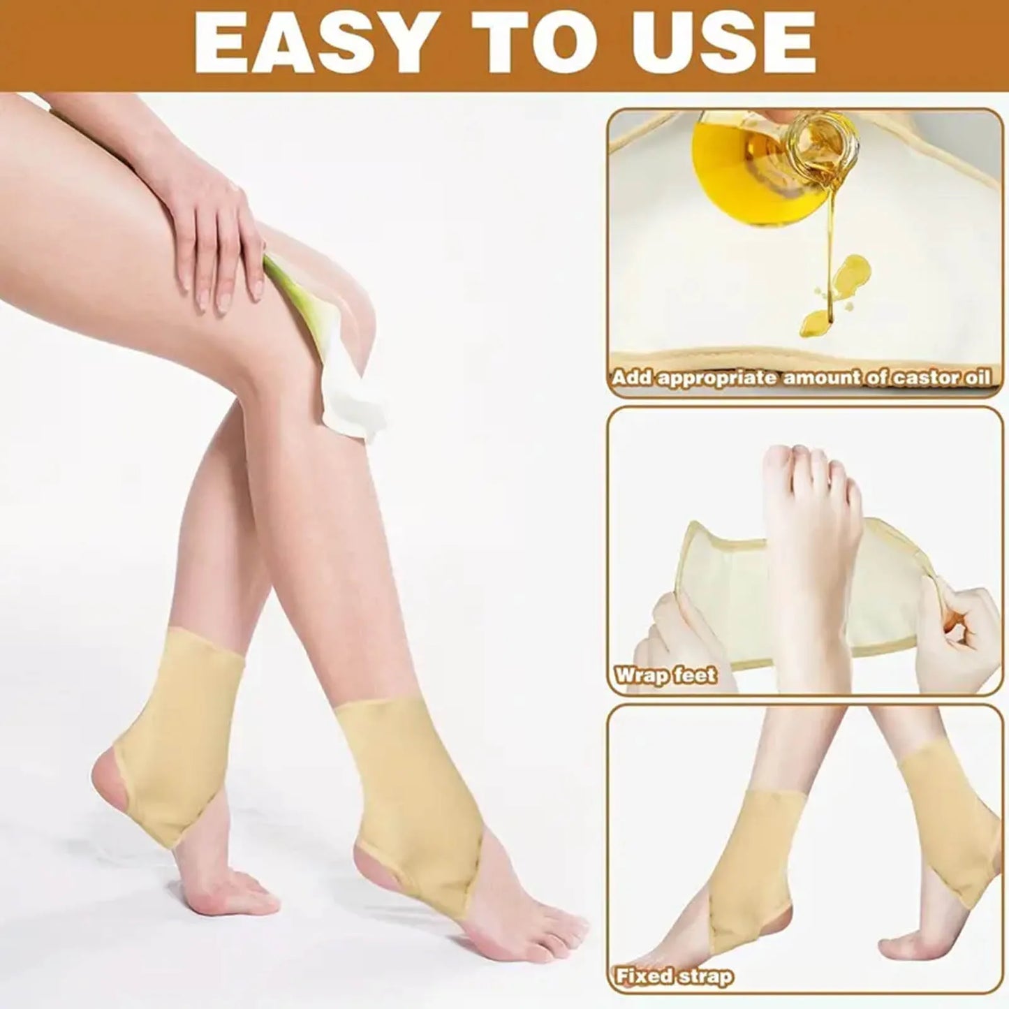 Castor Oil Foot Compression Wrap for Pain Relief & Relaxed Feet