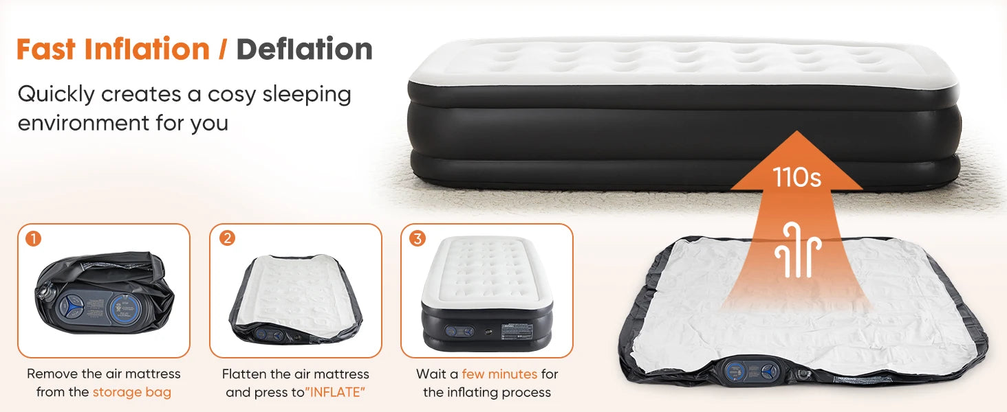 Premium Queen Size Air Mattress with Built-in Electric Pump & Flocked Top - 8