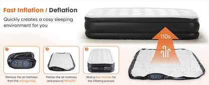 Premium Queen Size Air Mattress with Built-in Electric Pump & Flocked Top