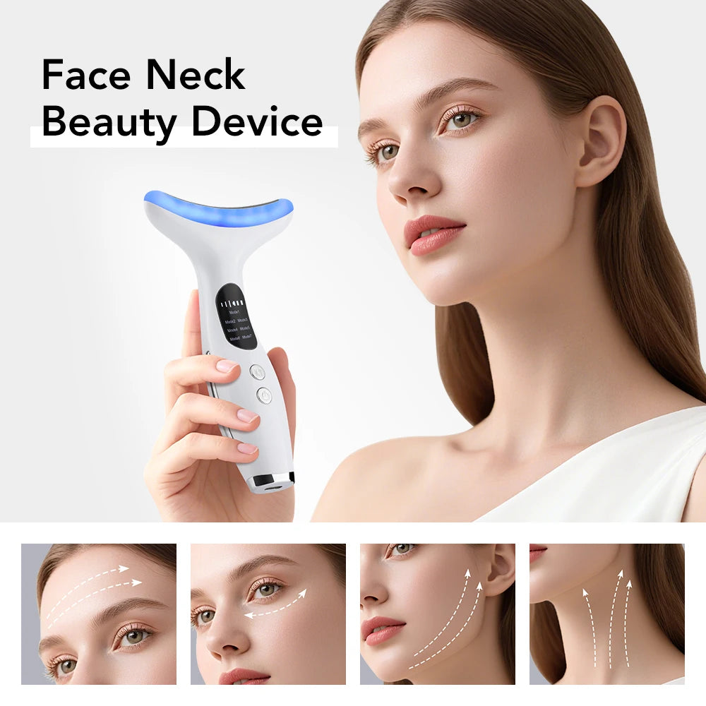7-Color LED Neck & Face Firming Beauty Device - Microcurrent Skin Tightening Massager - 7