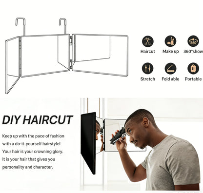 360 Trifold Makeup & Hair Cutting Mirror with Telescoping Hooks