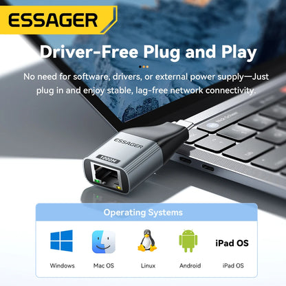 USB-C to Gigabit Ethernet Adapter - High-Speed RJ45 Wired Network Converter