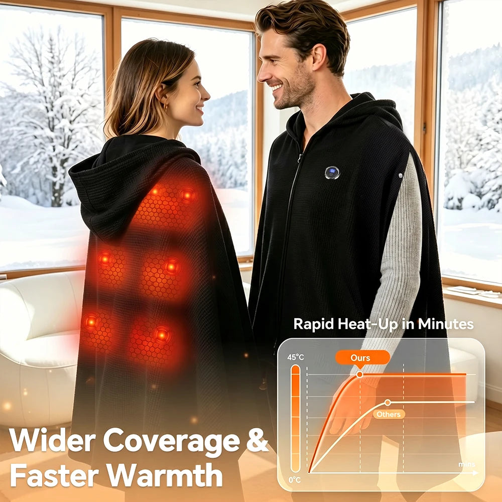 Graphene Heated Hooded Wearable Shawl Blanket with 3 Adjustable Temperature Settings - 10
