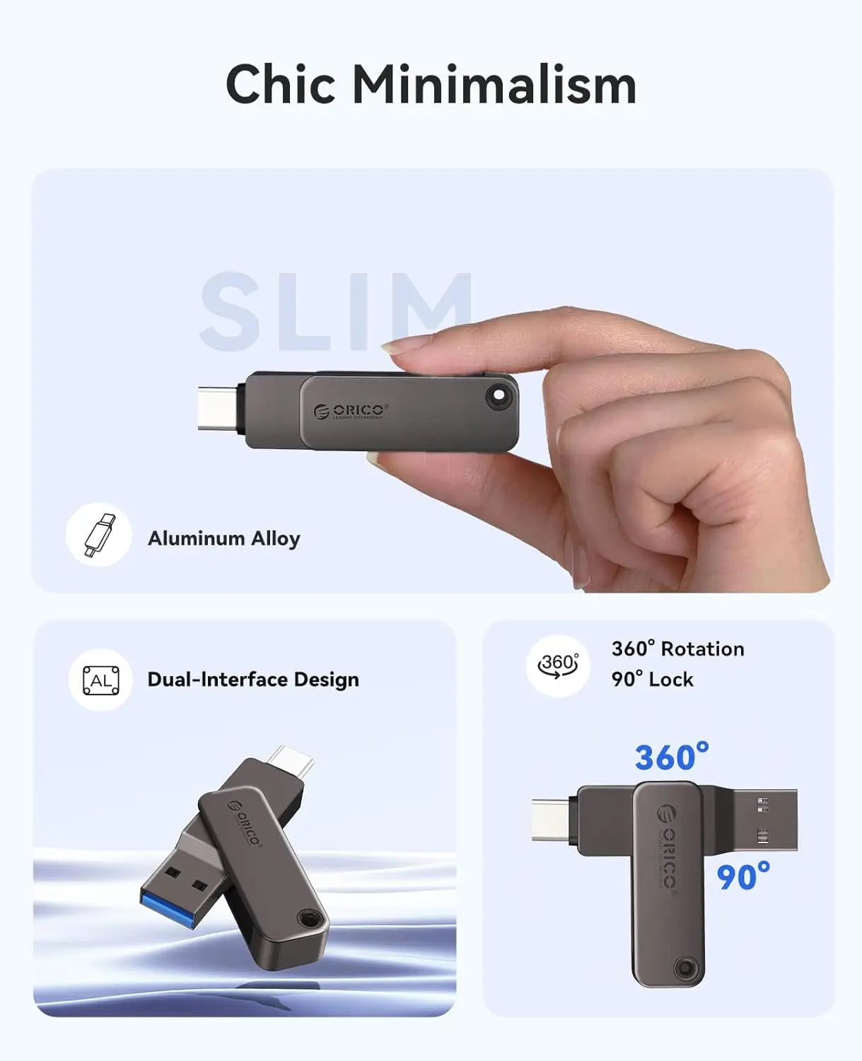 Dual USB-C & USB-A Flash Drive - Fast 150MB/s Metal Thumb Drive for Phone