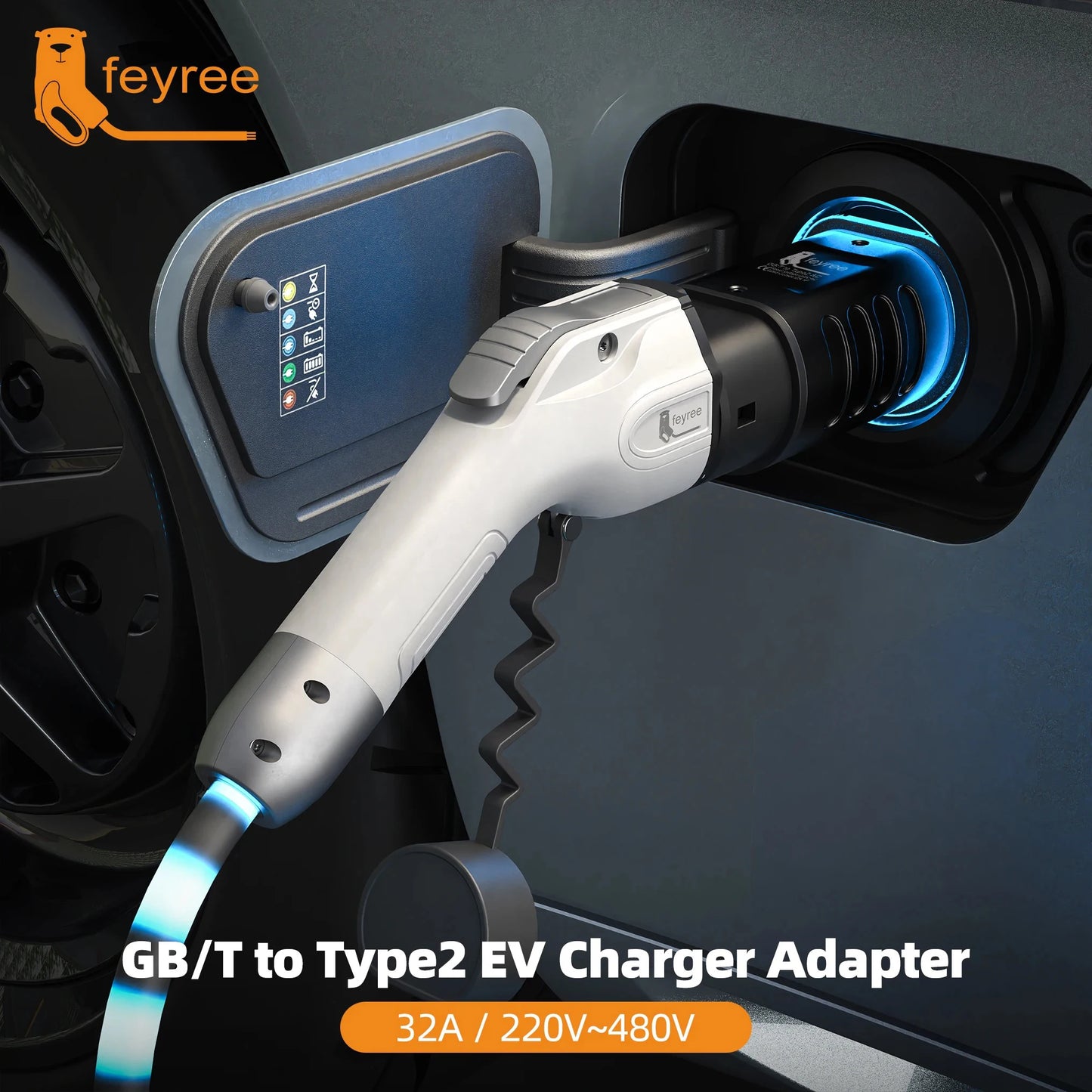 GB/T to Type 2 EV Charging Adapter - 32A Fast Charger Converter