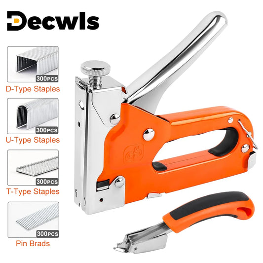 Heavy Duty 4-in-1 Staple Gun Kit - Manual Nail Gun with Remover & 1200 Staples for DIY
