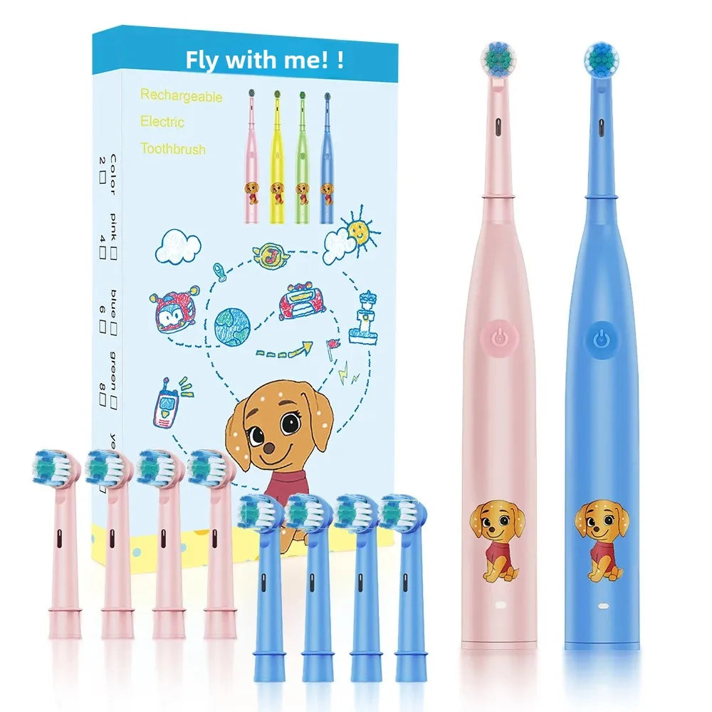 Kids Rechargeable Electric Toothbrush with 4 Replacement Heads & Timer