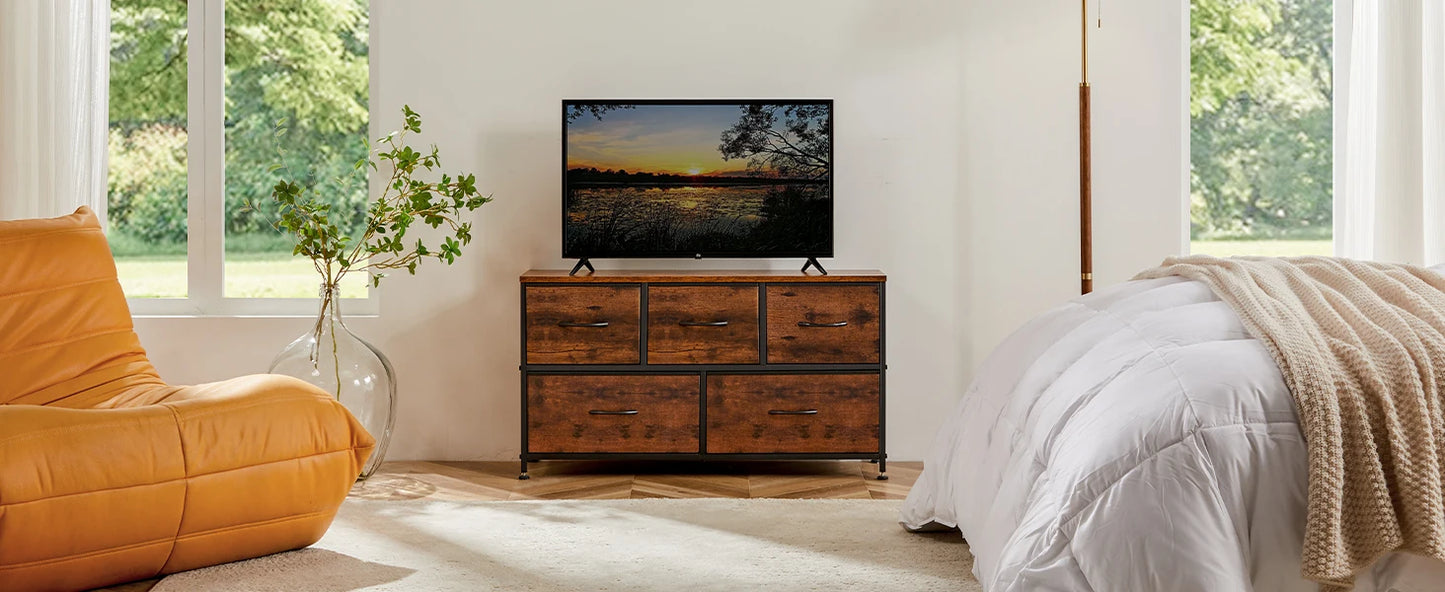 5-Drawer Fabric Dresser Storage Tower with Sturdy Steel Frame