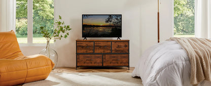 5-Drawer Fabric Dresser Storage Tower with Sturdy Steel Frame