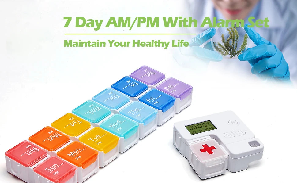 7-Day Weekly Pill Organizer with Electronic Alarm Reminder