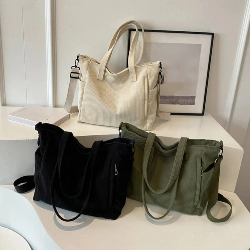 Striped Corduroy Tote