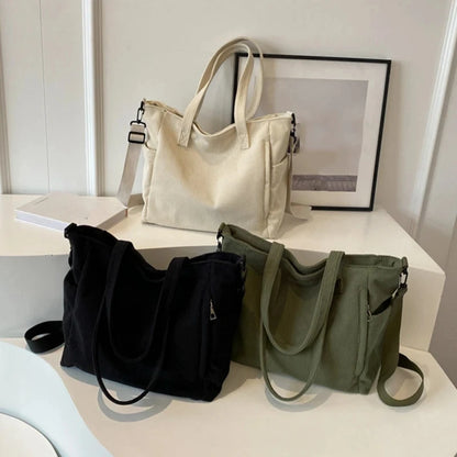 Striped Corduroy Tote