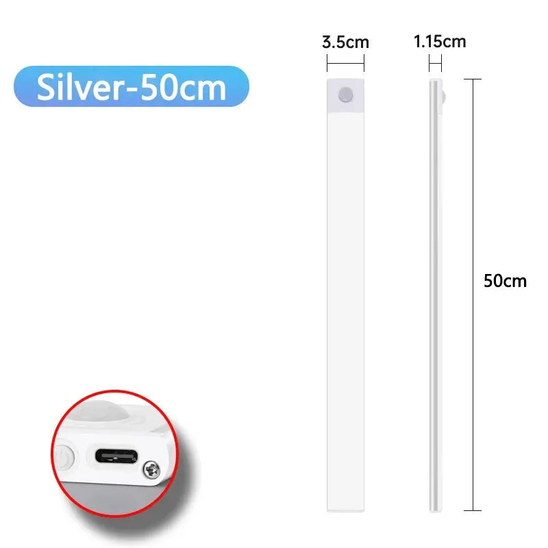 Ultra-Thin Magnetic LED Cabinet Light - USB Rechargeable Motion Sensor Under Counter Lamp - 27