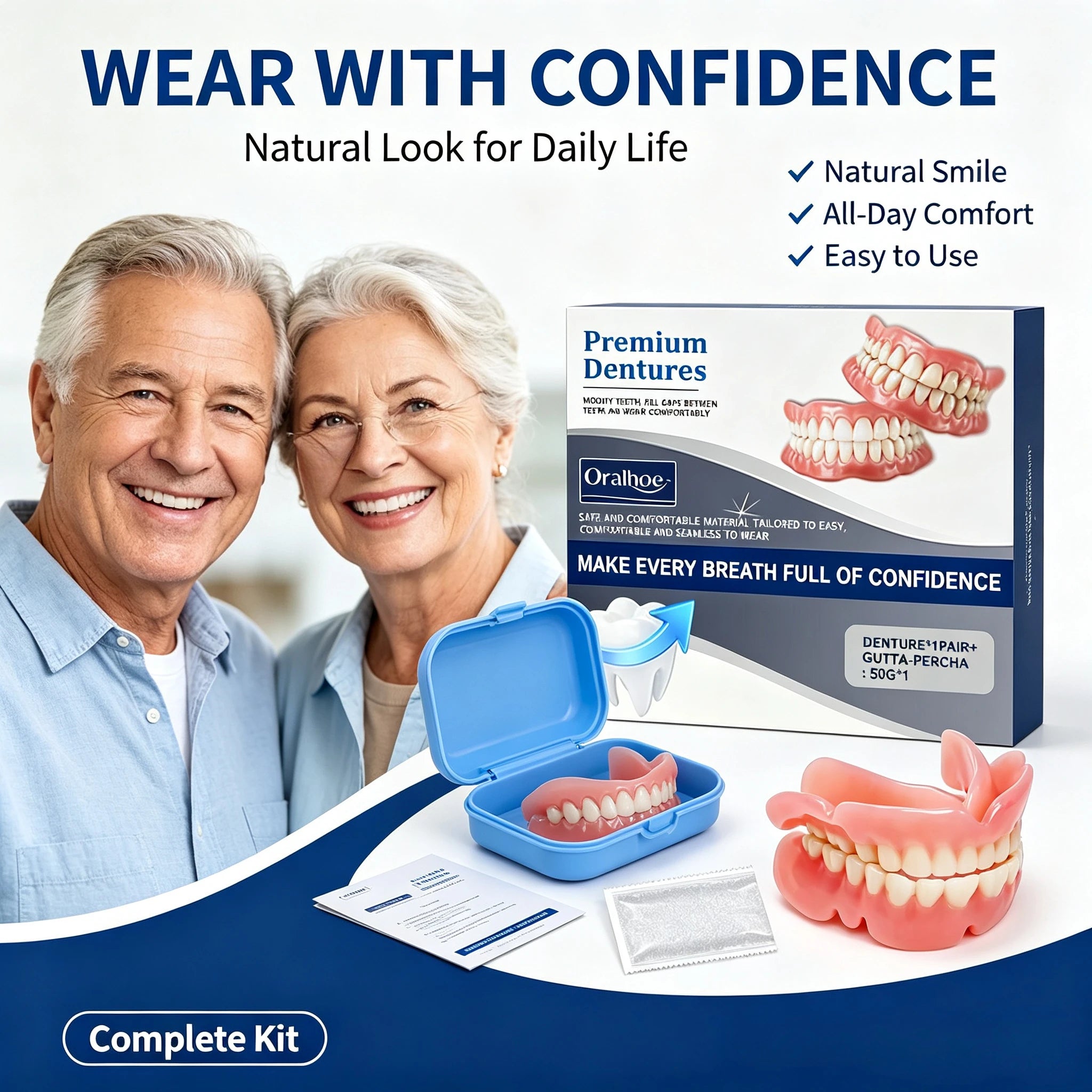 Comfort Fit Snap-On Dentures - Natural Realistic Teeth Set for Instant Smile - 4