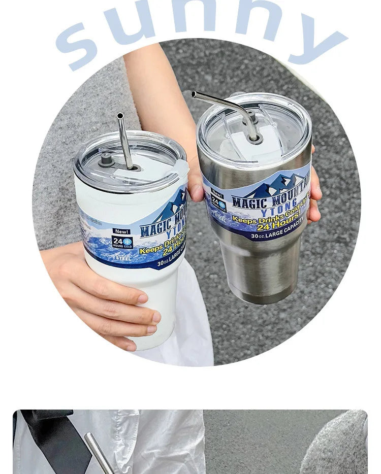 900ml Vacuum Insulated Stainless Steel Tumbler with Straw for Travel - 18