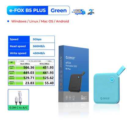 ORICO Portable SSD 560MB/s External Hard Drive for iPhone 15, Mac, PC
