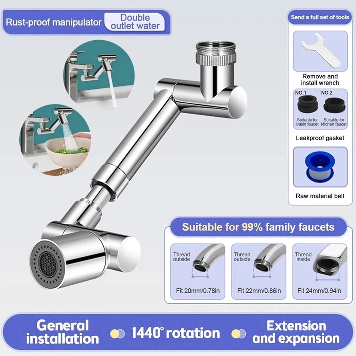 Universal 1440° Swivel Faucet Extender with 2 Modes - 7