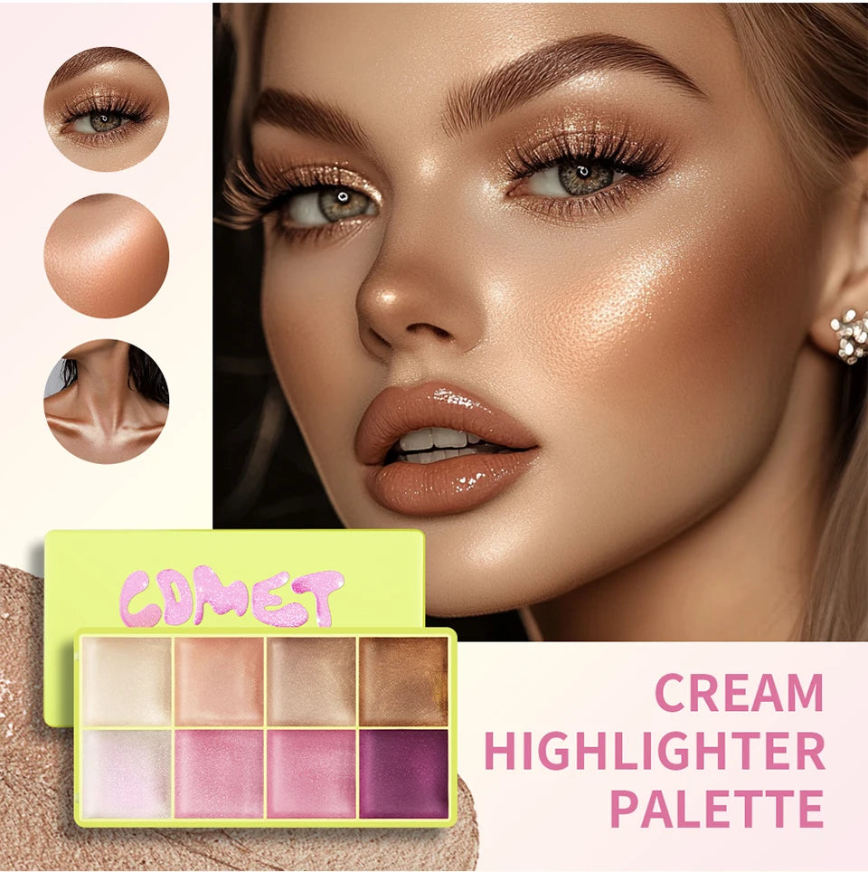 8-Color Cream Blush & Highlighter Palette | Long-Lasting Glow - 11
