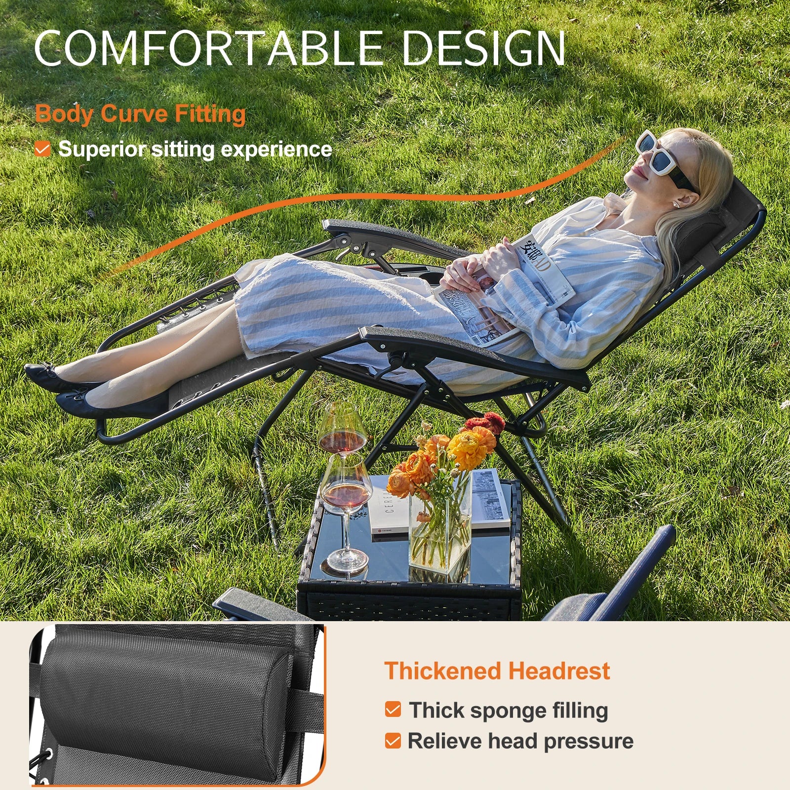 Zero Gravity Recliner Chair - Portable Folding Outdoor Lounge with Tray - 3