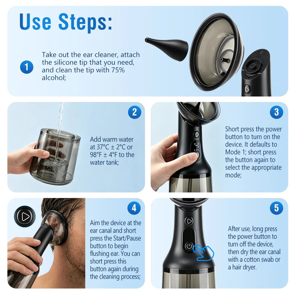 Electric Ear Wax Removal Irrigator with Dual Water Tank & 4 Cleaning Modes - 13