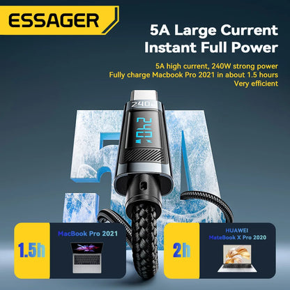 Essager 240W USB-C to USB-C Fast Charging Cable with LED Power Display