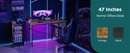 Modern 47-Inch Computer Desk with Reversible Storage Drawers for Home Office