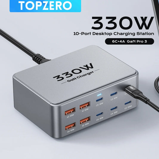 330W 10-Port GaN Desktop Fast Charger - PD 100W USB-C Charging Station