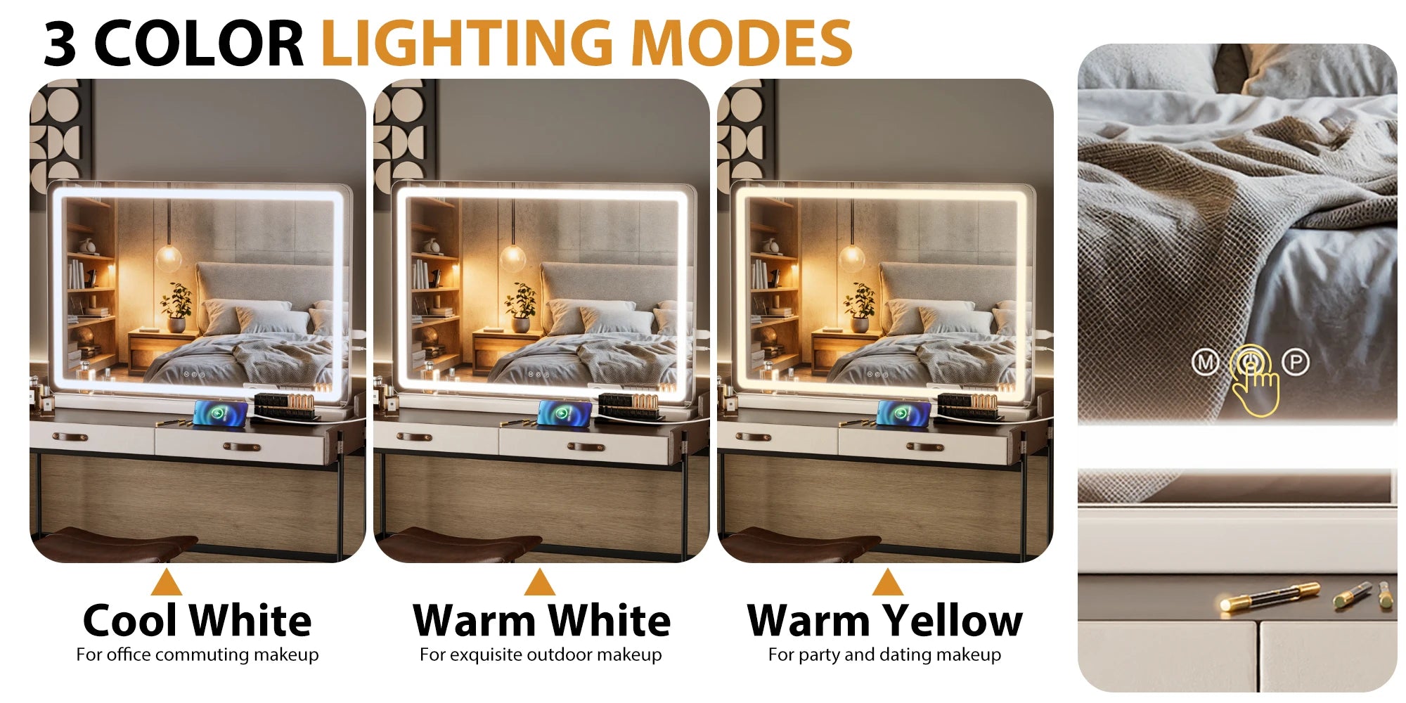 LED Vanity Mirror with Lights - Adjustable 3-Color Dimmable Makeup Mirror - 7