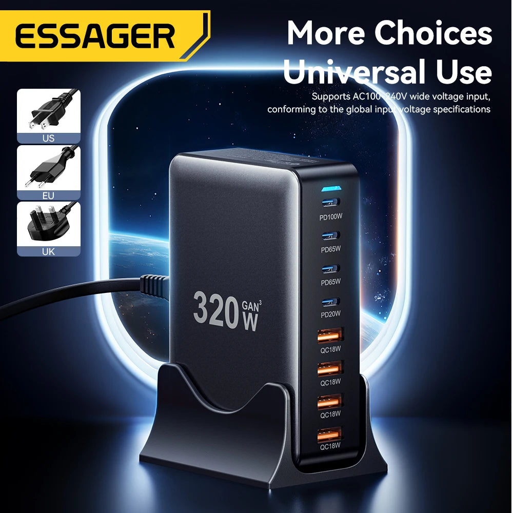 320W 8-Port GaN Desktop Charging Station - 100W PD Fast Charger for All Devices