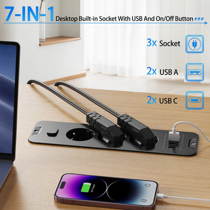 7-in-1 Ultra-Thin Desktop Power Strip with 20W USB-C Fast Charging