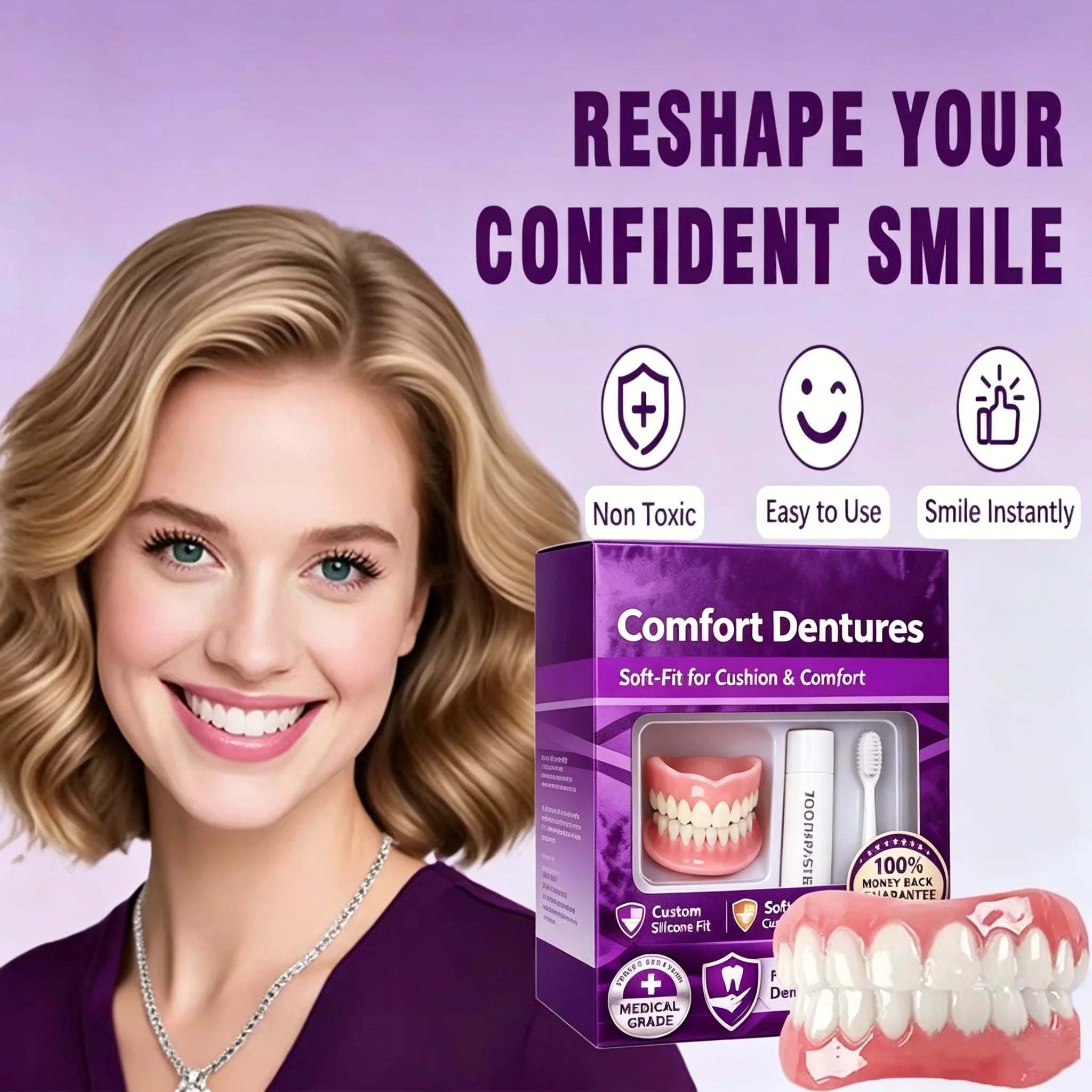 Comfort Fit Silicone Cosmetic Dentures - Natural Looking Instant Smile Veneers - 2