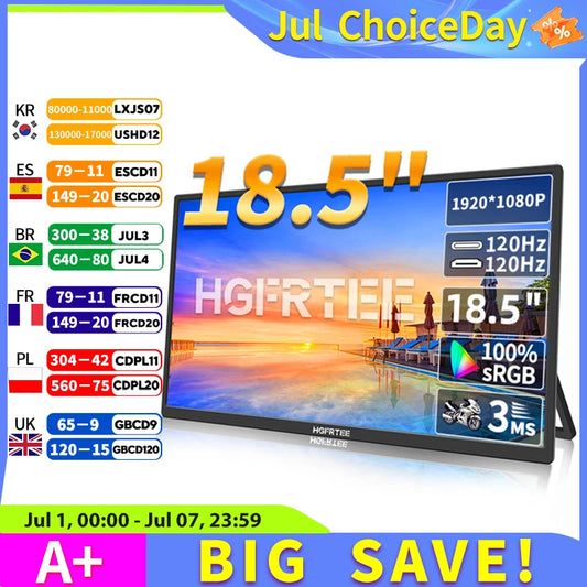 18.5" 120Hz Portable Gaming Monitor - 1080P IPS HDR Laptop Extended Display
