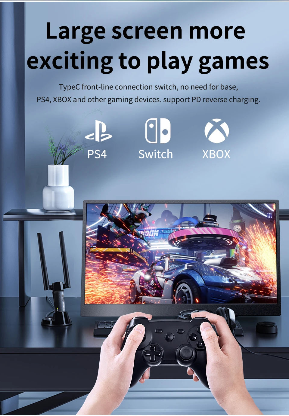 15.6" FHD Portable Monitor - IPS Gaming Laptop Display with USB-C & HDMI