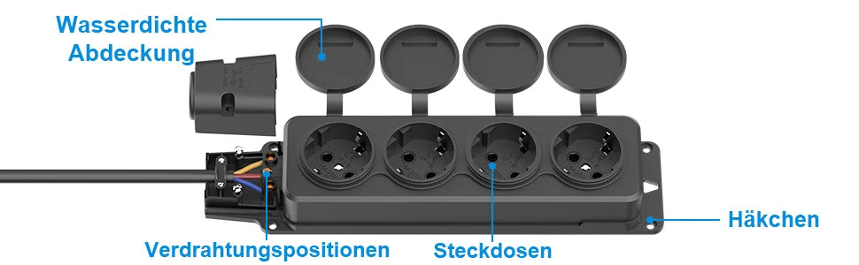 IP54 Waterproof German Standard Outdoor Power Socket - 16A 3500W Extension - 13