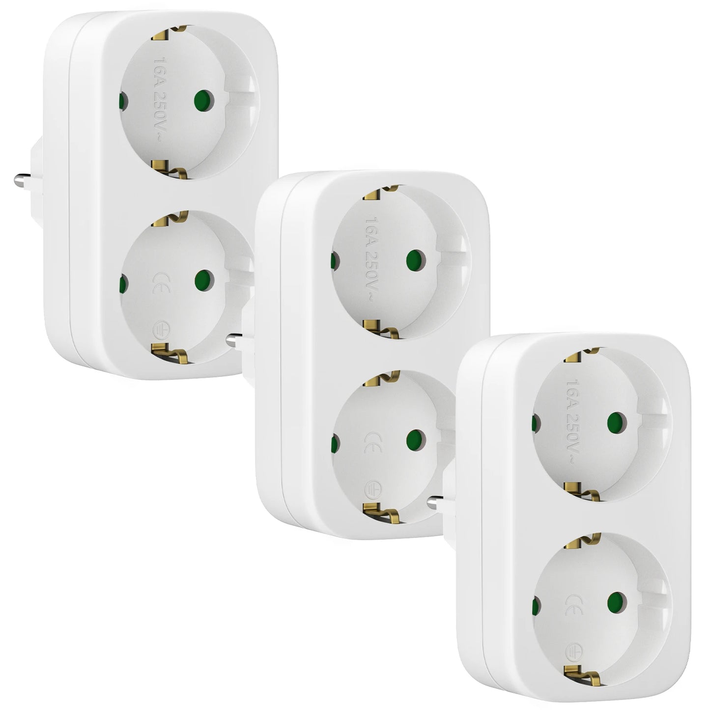 European 2-Way Wall Socket Adapter 16A 3680W Compact Travel Power Plug