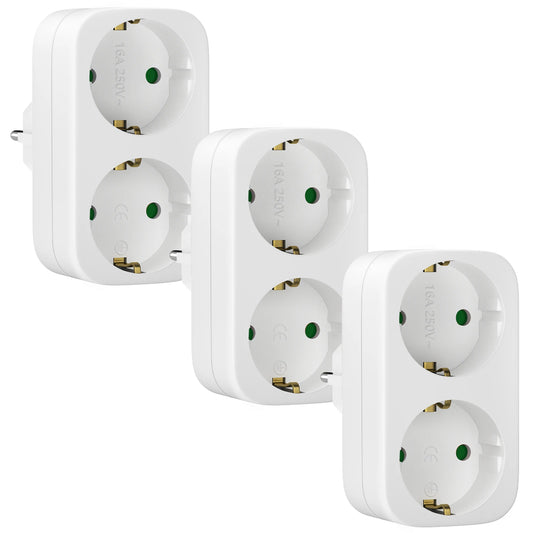European 2-Way Wall Socket Adapter 16A 3680W Compact Travel Power Plug