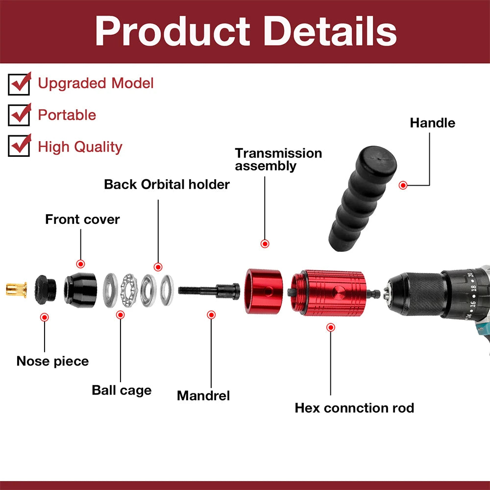 Electric Rivet Nut Gun Adapter for Drill - M3 M4 M5 M6 M8 Riveting Tool Kit