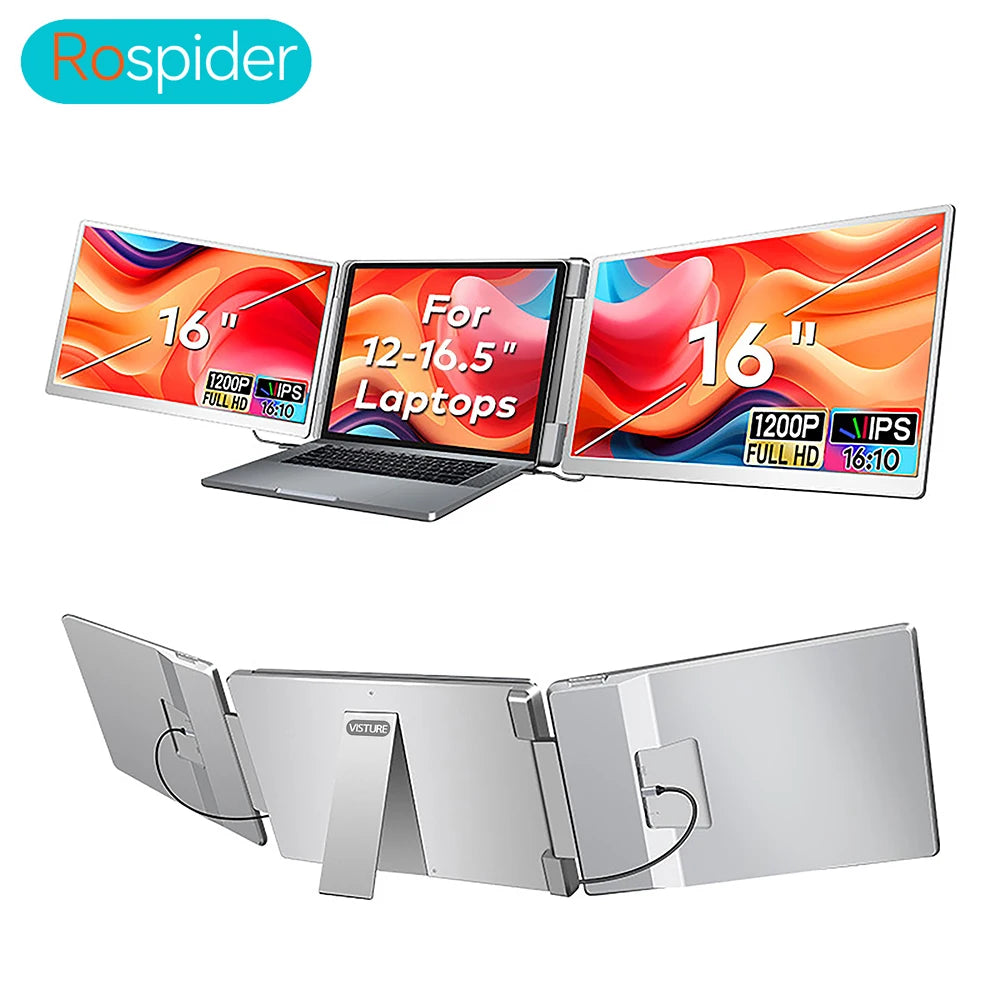 Portable Triple Screen Laptop Extender - 16" FHD IPS Dual Monitor Setup
