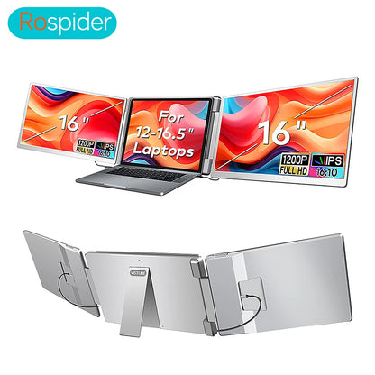 Portable Triple Screen Laptop Extender - 16" FHD IPS Dual Monitor Setup