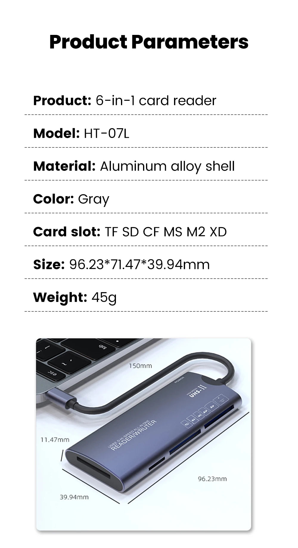 6-in-1 USB & Type-C Memory Card Reader - Fast Data Transfer for All Cards