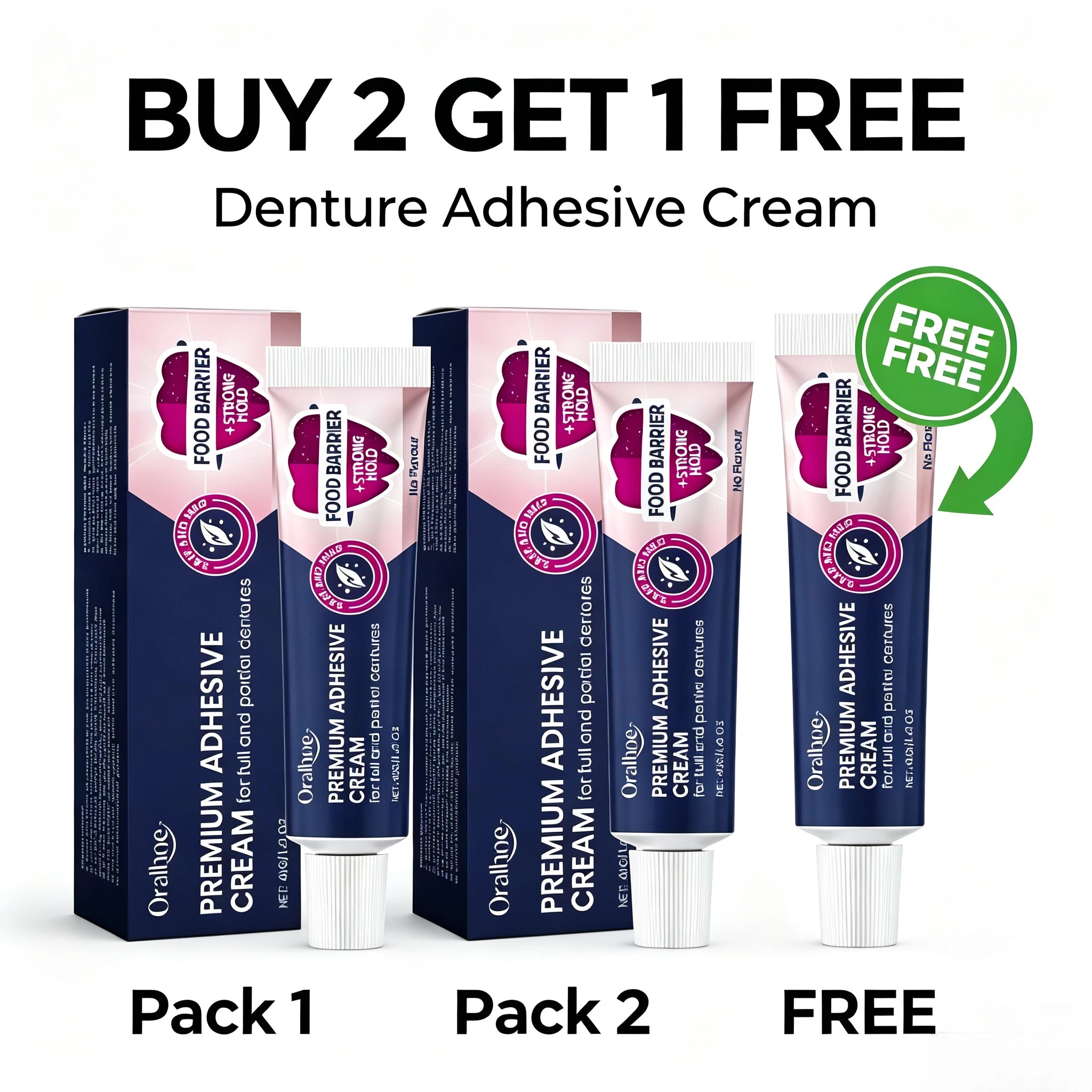 Premium Denture Adhesive Cream - Long Lasting Strong Hold & Food Barrier - 9