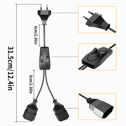 German Standard Dual Socket Extension Cable - Compact 2-Way Power Splitter