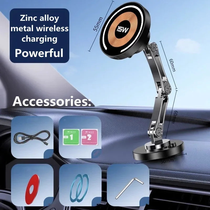 15W Magnetic Car Wireless Charger Mount for iPhone 15 14 13 12 Series