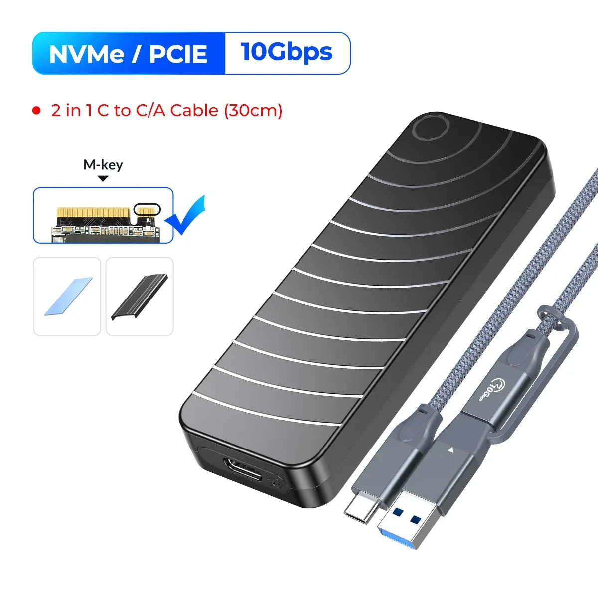 ORICO M.2 NVMe SSD Enclosure USB-C 10Gbps Portable External Drive Case - 8