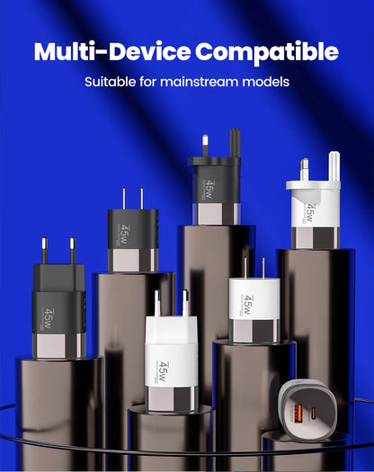 45W Dual Port USB-C & USB-A Fast Wall Charger for iPhone, Samsung, Huawei