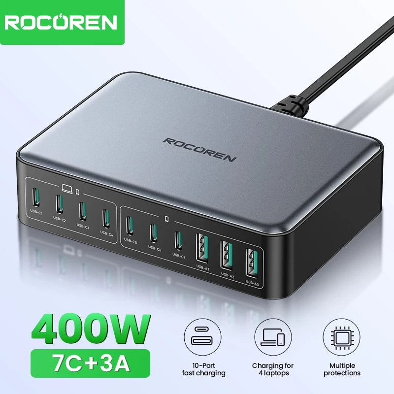 400W 10-in-1 GaN Desktop Charging Station - Fast Multi-Port Power Hub - 1